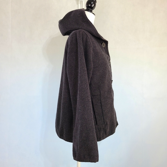 Eileen Fisher Hooded Wool Blend Coat - Picture 2 of 5